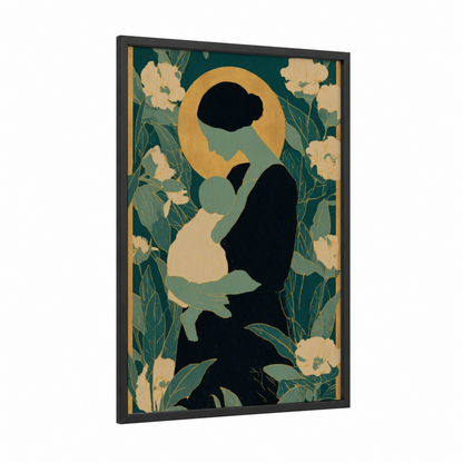 Golden Mother framed mother's day print — black wood frame — gold and teal palette