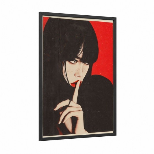 Contemplative Minimalist framed abstract classic print — black wood frame — black and white and red palette