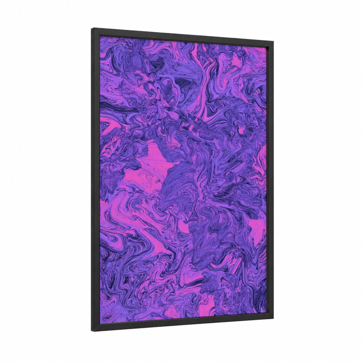 Magenta Marble Swirl framed abstract flower print — black wood frame — magenta and purple palette