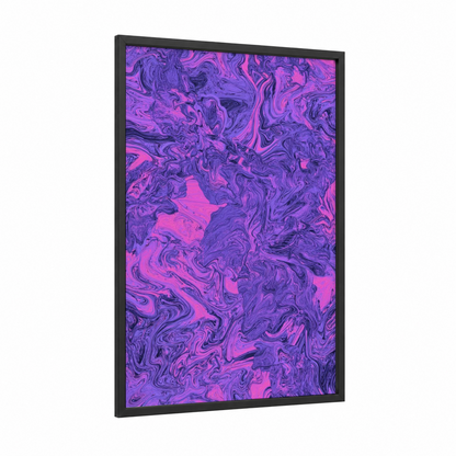 Magenta Marble Swirl framed abstract flower print — black wood frame — magenta and purple palette