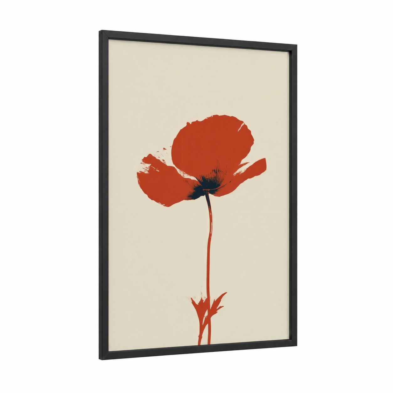 Crimson Poppy framed poppies print — black wood frame — red and cream palette