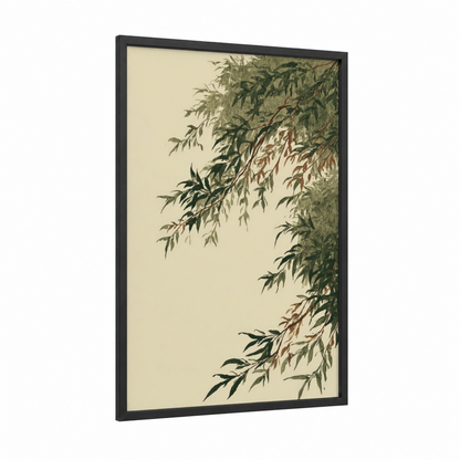 Willow Branches framed leaf print — black wood frame — sage green and cream palette