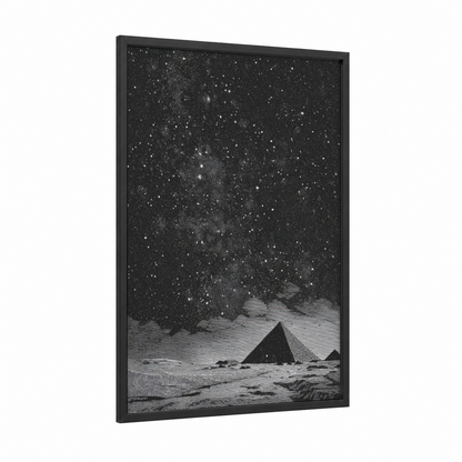Starlit Pyramid framed great pyramid of giza print — black wood frame — black and black and white palette