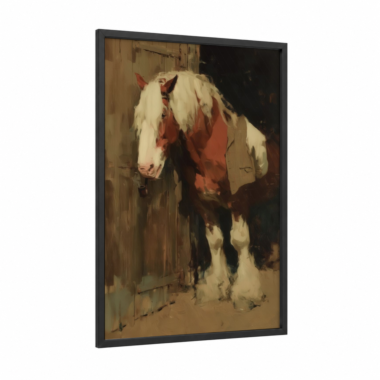 Barn Clydesdale framed clydesdale horse print — black wood frame — russet and cream palette