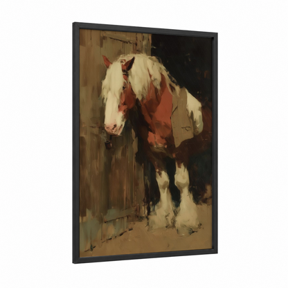 Barn Clydesdale framed clydesdale horse print — black wood frame — russet and cream palette