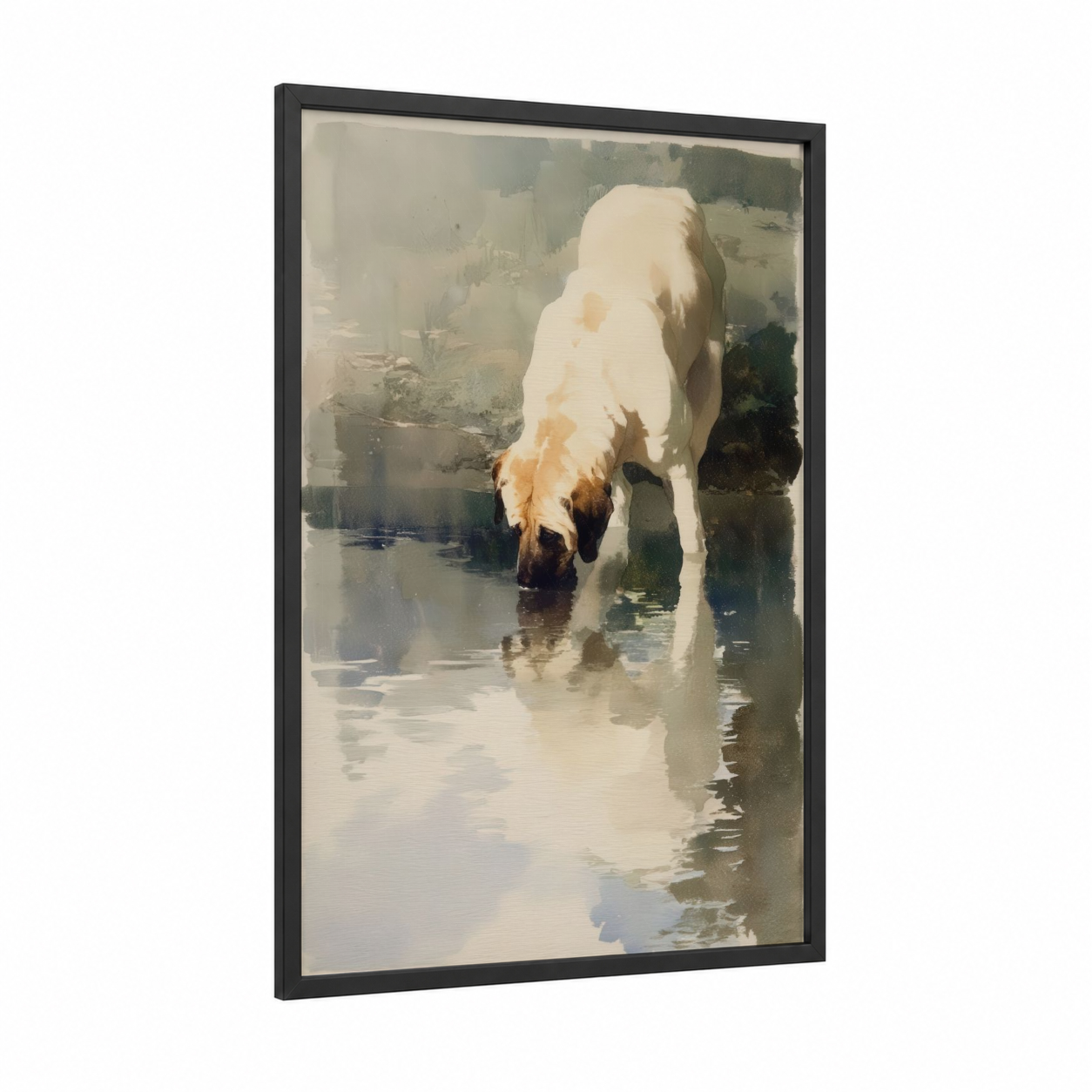 Riverside Mastiff framed art print — black wood frame — cream and dove gray palette