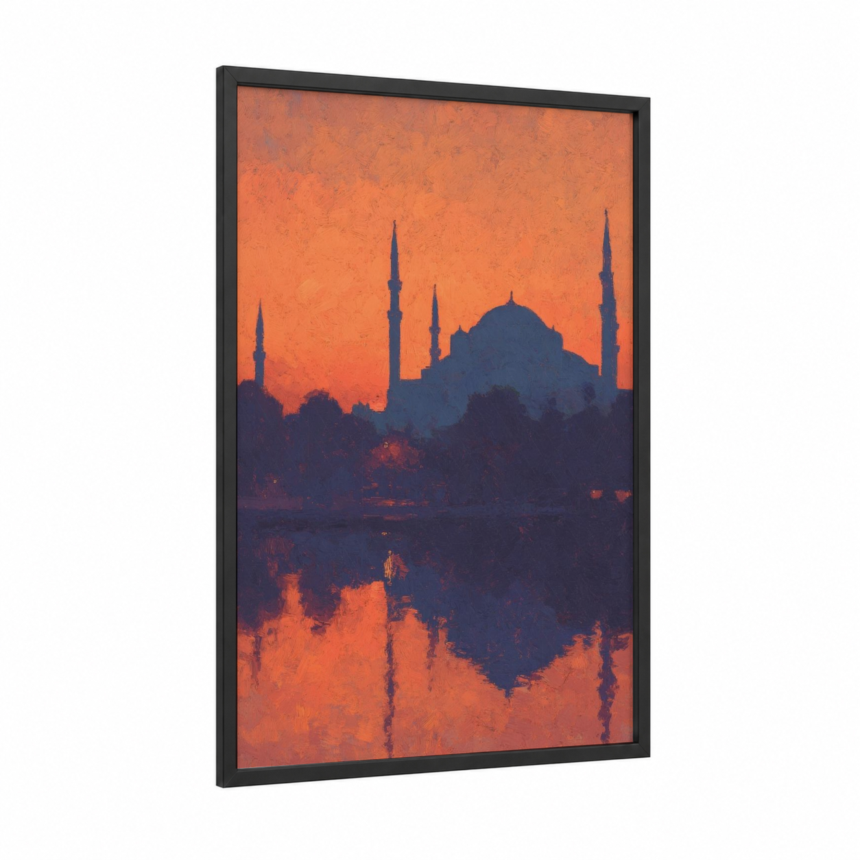 Hagia Sophia Sunset framed hagia sofia print — black wood frame — pumpkin and maroon palette