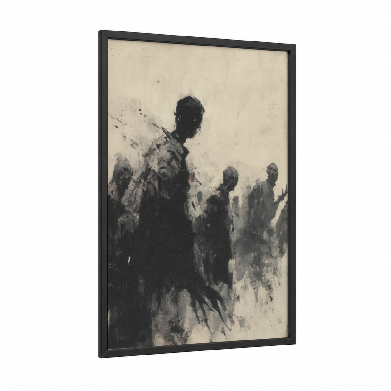 Haunting Undead framed zombie print — black wood frame — black and white and gray palette