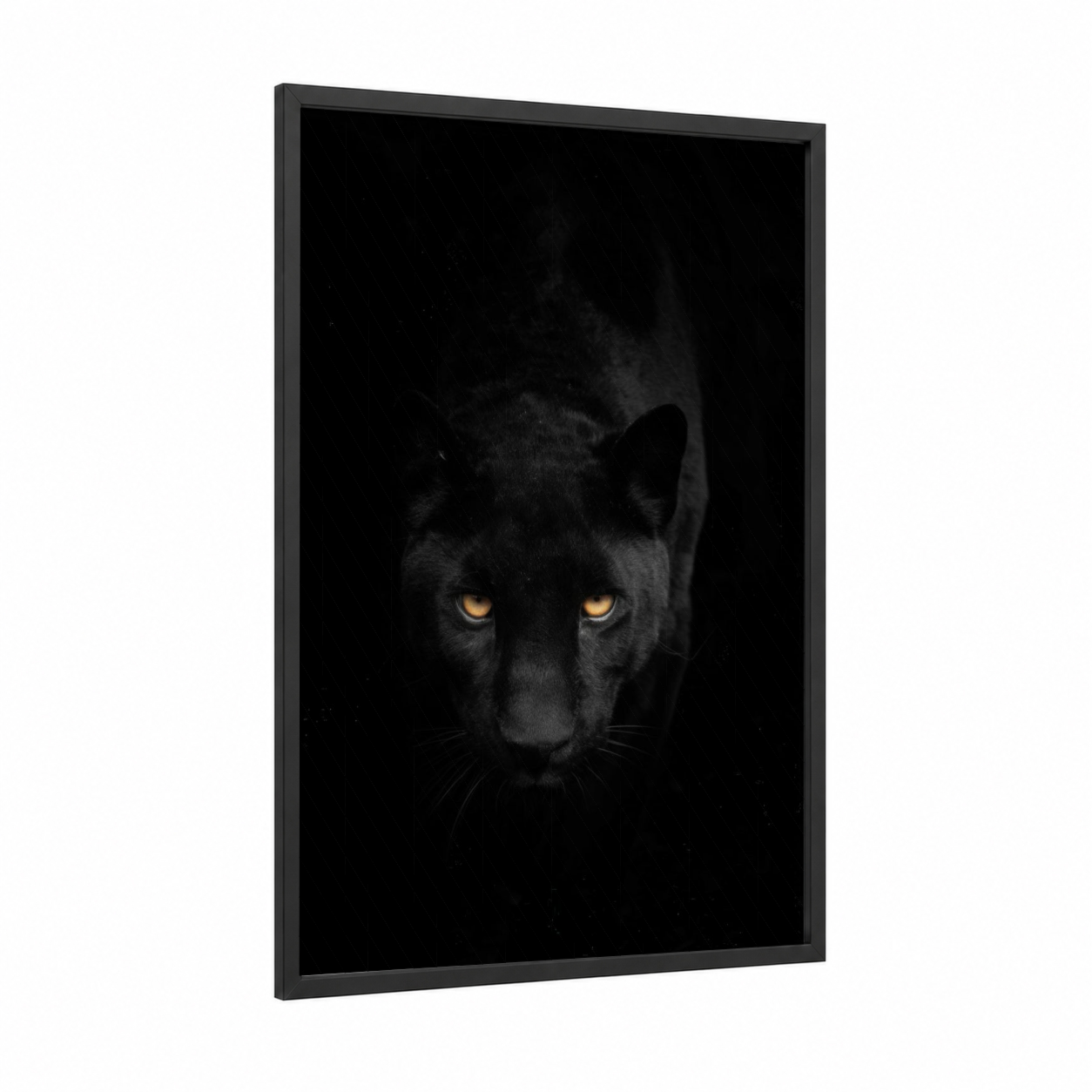Golden-Eyed Panther framed art print — black wood frame — black and gold and black palette