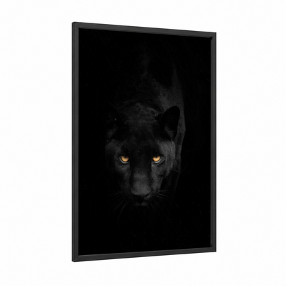 Golden-Eyed Panther framed art print — black wood frame — black and gold and black palette