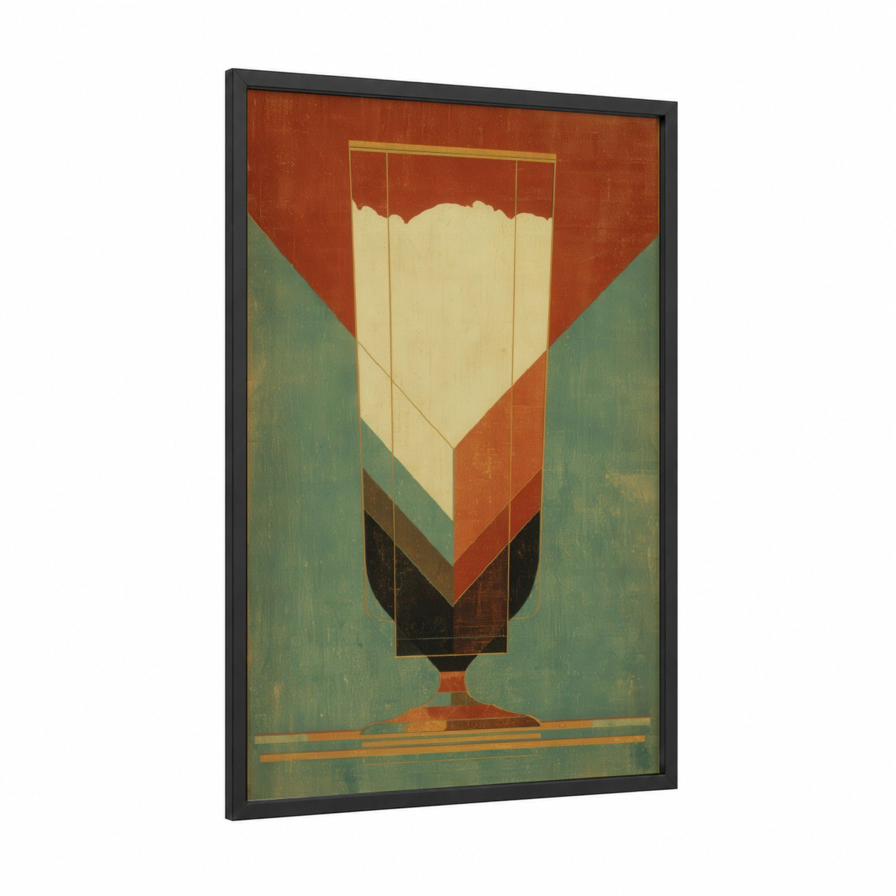 Vintage Milk Glass framed art print — black wood frame — sage green palette