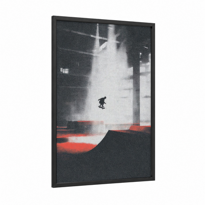 Urban Skater framed skateboarding print — black wood frame — black and white and red palette