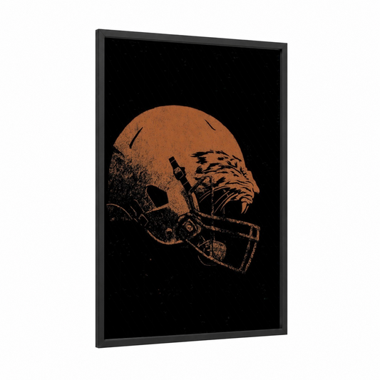 Rustic Football Helmet framed art print — black wood frame — black palette