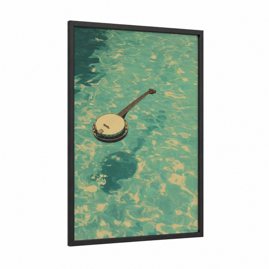 Turquoise Banjo framed art print — black wood frame — turquoise and gold palette