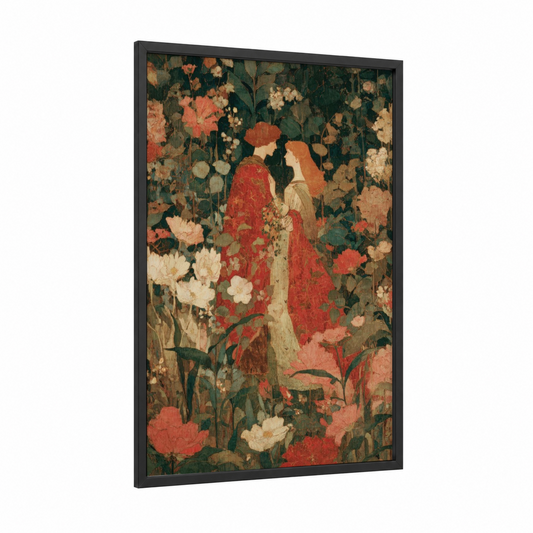 Garden Romance Pair framed groom and bride print — black wood frame — cream palette