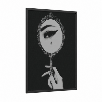 Tearful Mirror framed make up print — black wood frame — black and white palette