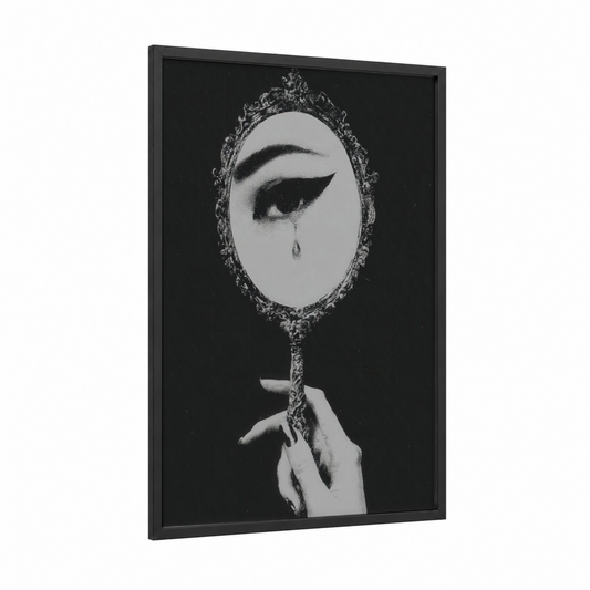 Tearful Mirror framed make up print — black wood frame — black and white palette