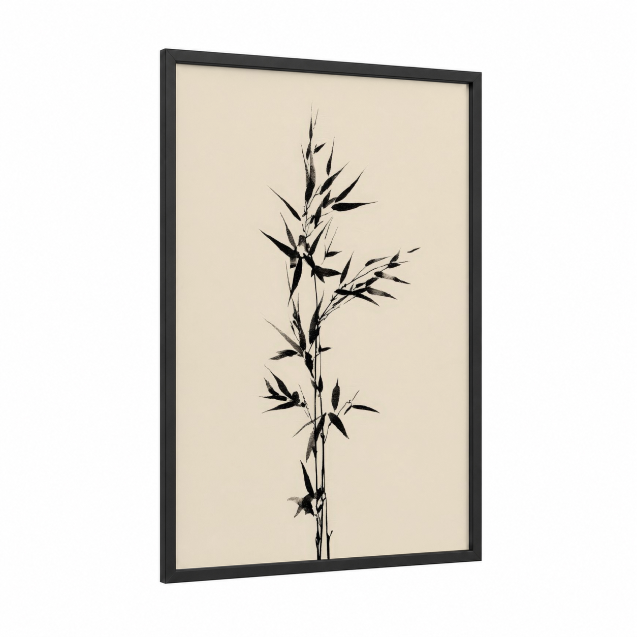 Minimalist Bamboo framed art print — black wood frame — black and white and cream palette