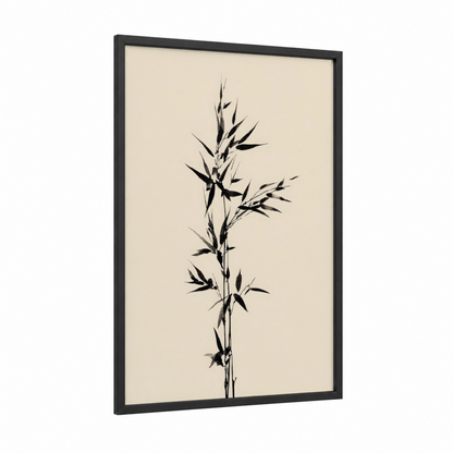 Minimalist Bamboo framed art print — black wood frame — black and white and cream palette