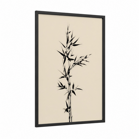 Minimalist Bamboo framed art print — black wood frame — black and white and cream palette