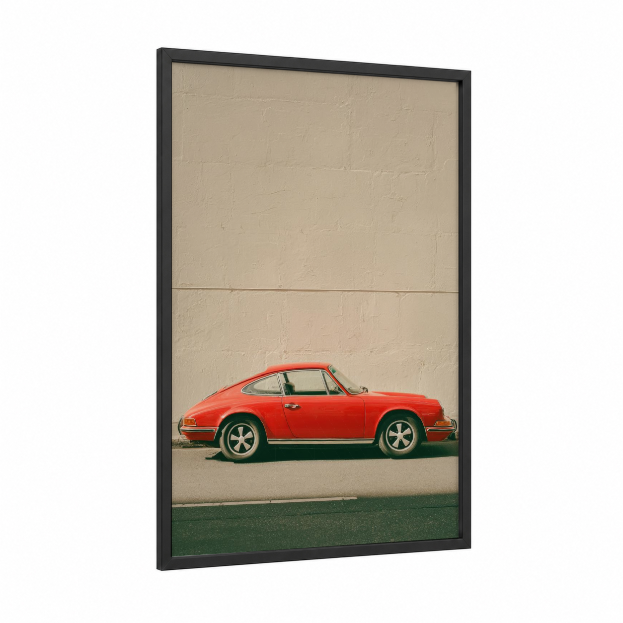 Red Sports Classic framed sports car print — black wood frame — red and cream palette