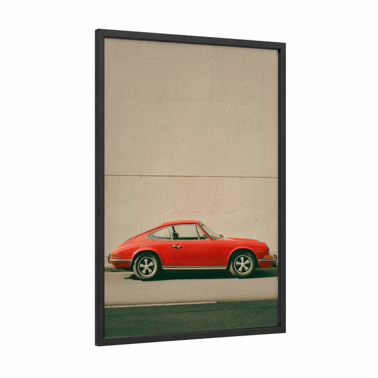 Red Sports Classic framed sports car print — black wood frame — red and cream palette