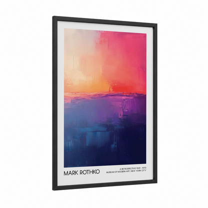 Gradient Horizon framed abstract classic print — black wood frame — magenta and blue palette