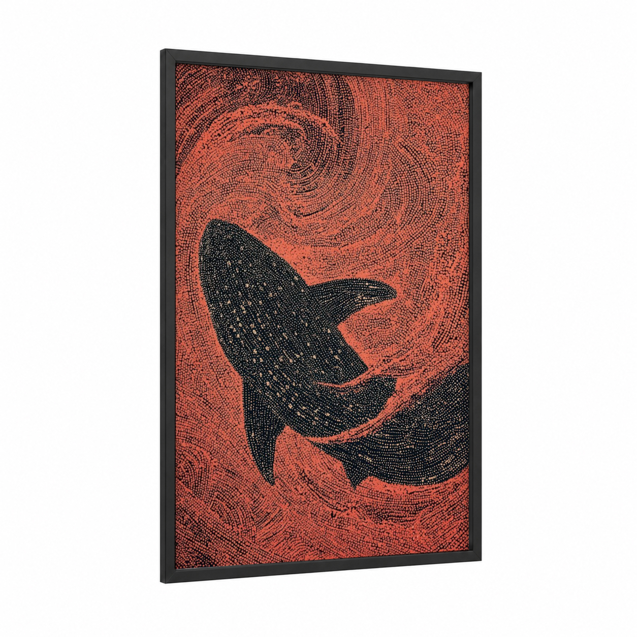 Crimson Whale Shark framed art print — black wood frame — red and black palette