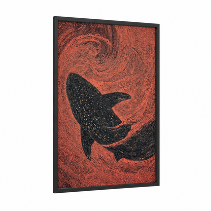 Crimson Whale Shark framed art print — black wood frame — red and black palette