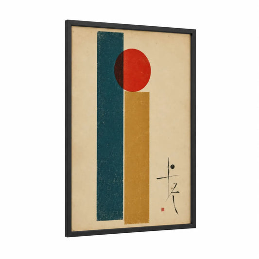Geometric Minimalist Abstract Wall Art framed abstract geometric print — black wood frame — teal and red palette