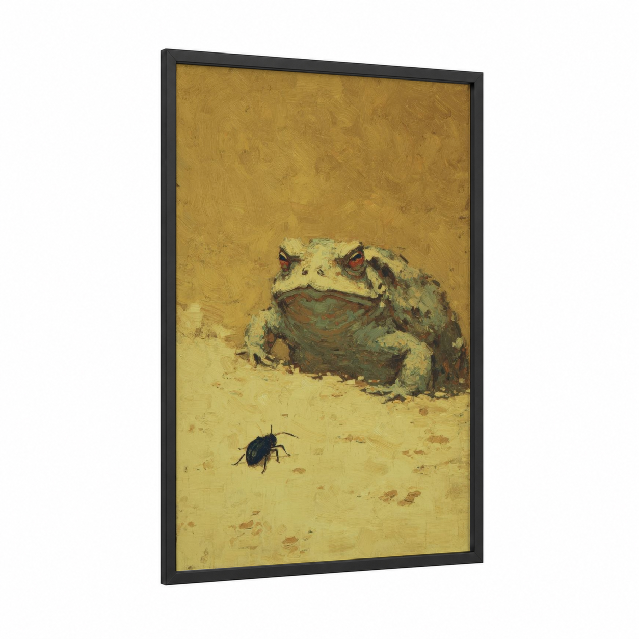 Desert Toad framed frogs and toads print — black wood frame — mustard and olive palette