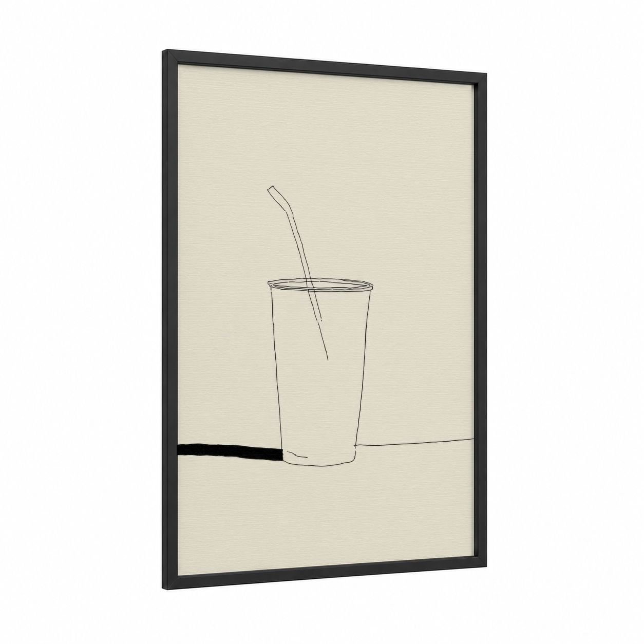 Soft Drink Cup framed fast food print — black wood frame — cream and black palette