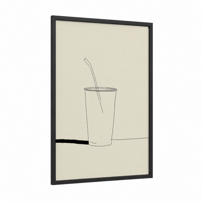 Soft Drink Cup framed fast food print — black wood frame — cream and black palette