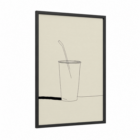 Soft Drink Cup framed fast food print — black wood frame — cream and black palette