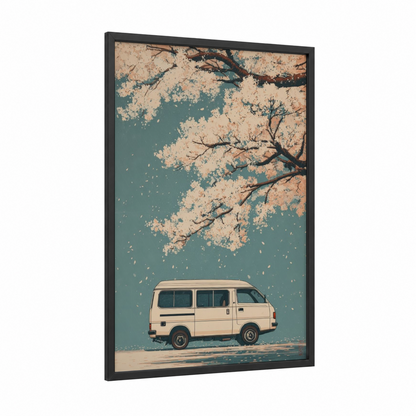 Blossom Van Dream framed art print — black wood frame — cream and teal palette