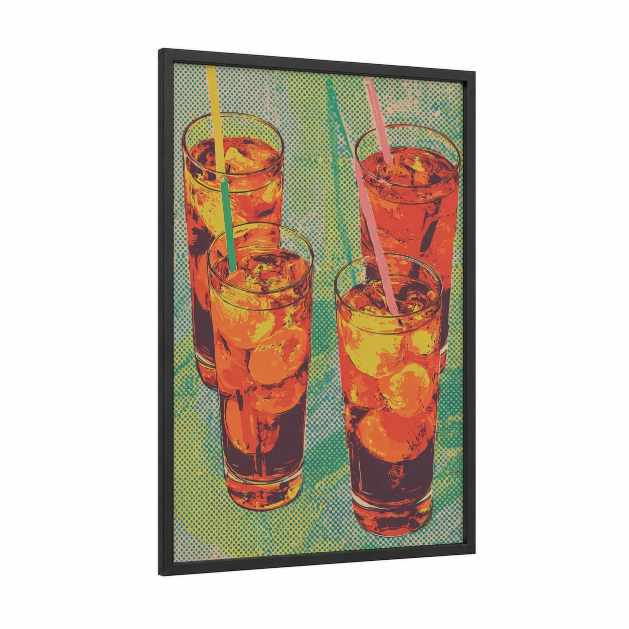 Vibrant Iced Tea framed art print — black wood frame — orange and yellow gold palette