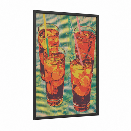 Vibrant Iced Tea framed art print — black wood frame — orange and yellow gold palette
