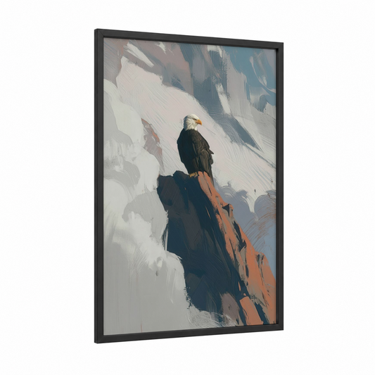 Majestic Eagle Perch framed art print — black wood frame — white and russet palette