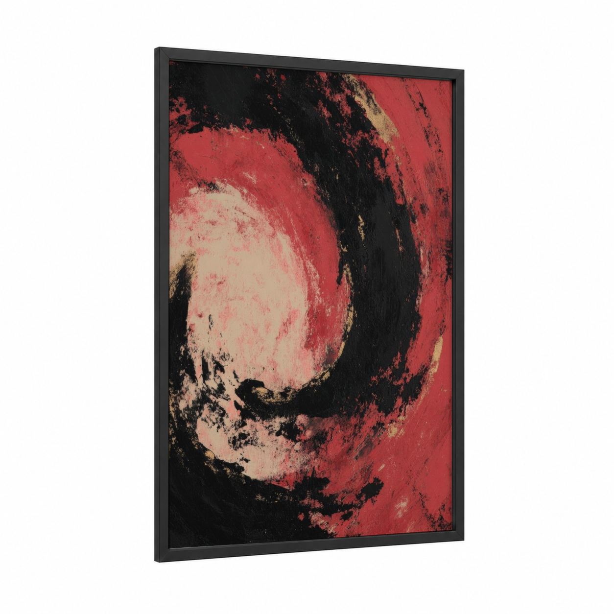 Crimson Roulette framed art print — black wood frame — red and black and white palette