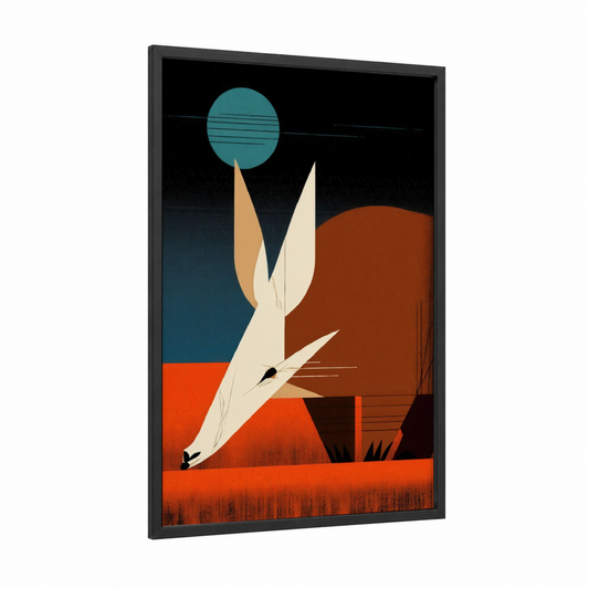 Midnight Aardvark framed art print — black wood frame — teal palette