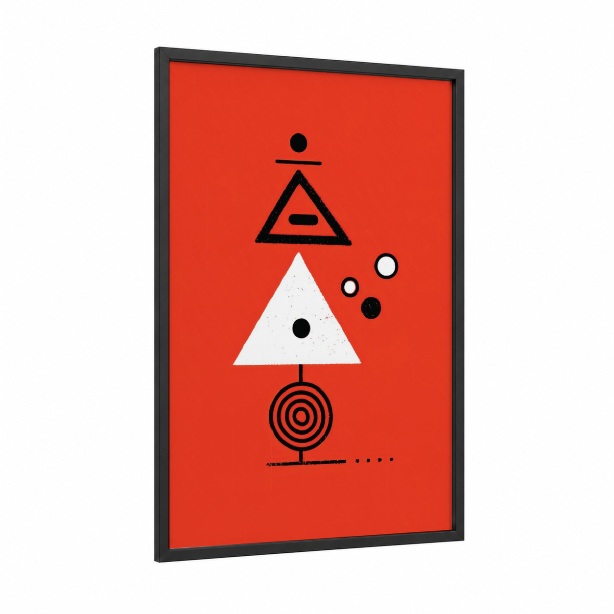 Crimson Geometry framed abstract geometric print — black wood frame — red and black and white palette