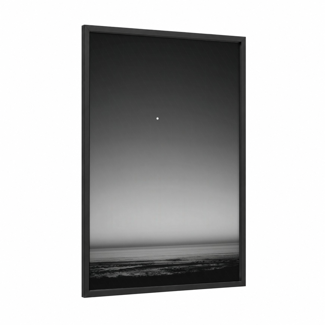 Minimalist Night Sky framed art print — black wood frame — black and white and gray palette