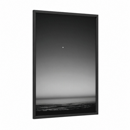 Minimalist Night Sky framed art print — black wood frame — black and white and gray palette