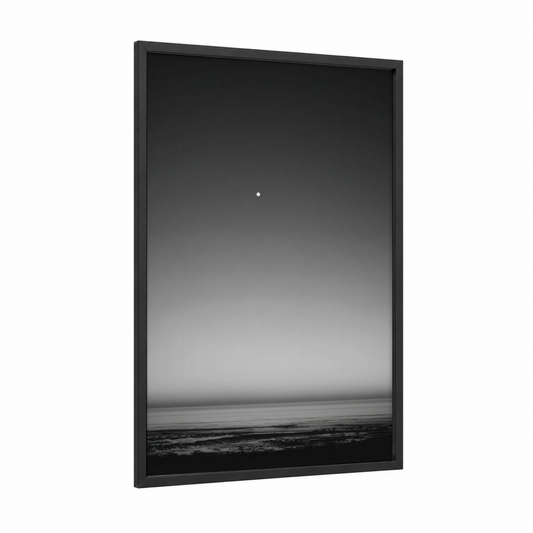 Minimalist Night Sky framed art print — black wood frame — black and white and gray palette