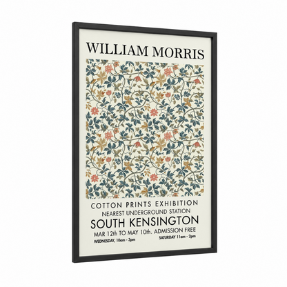 William Morris Floral framed abstract flower print — black wood frame — cream and teal palette