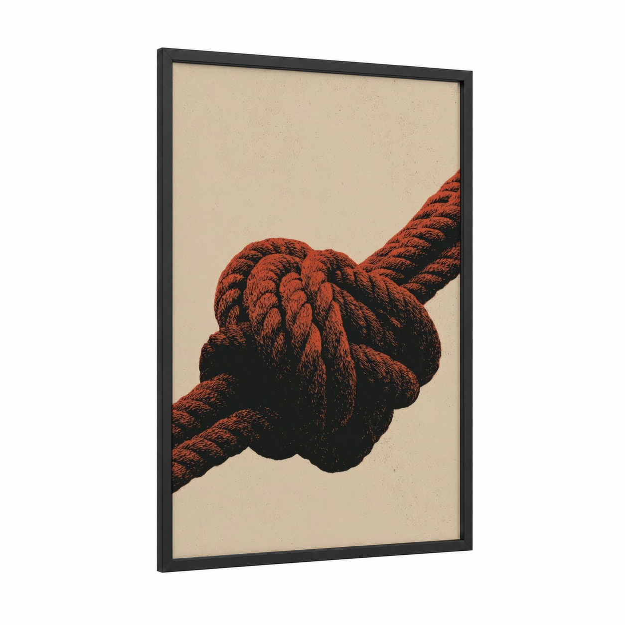 Nautical Knot Study framed rope knots print — black wood frame — red and black and white palette