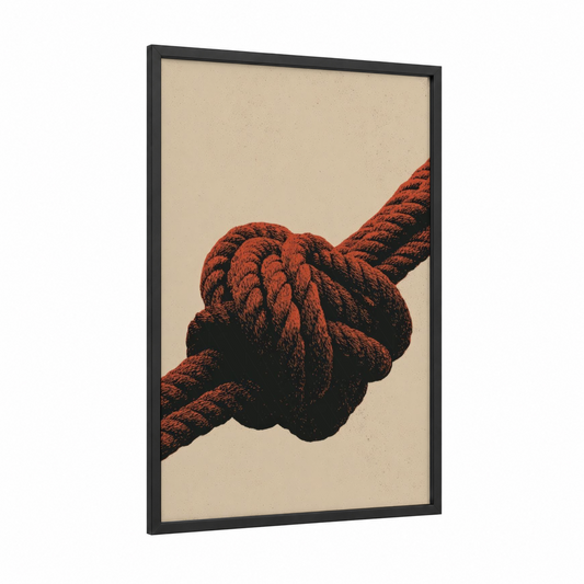 Nautical Knot Study framed rope knots print — black wood frame — red and black and white palette