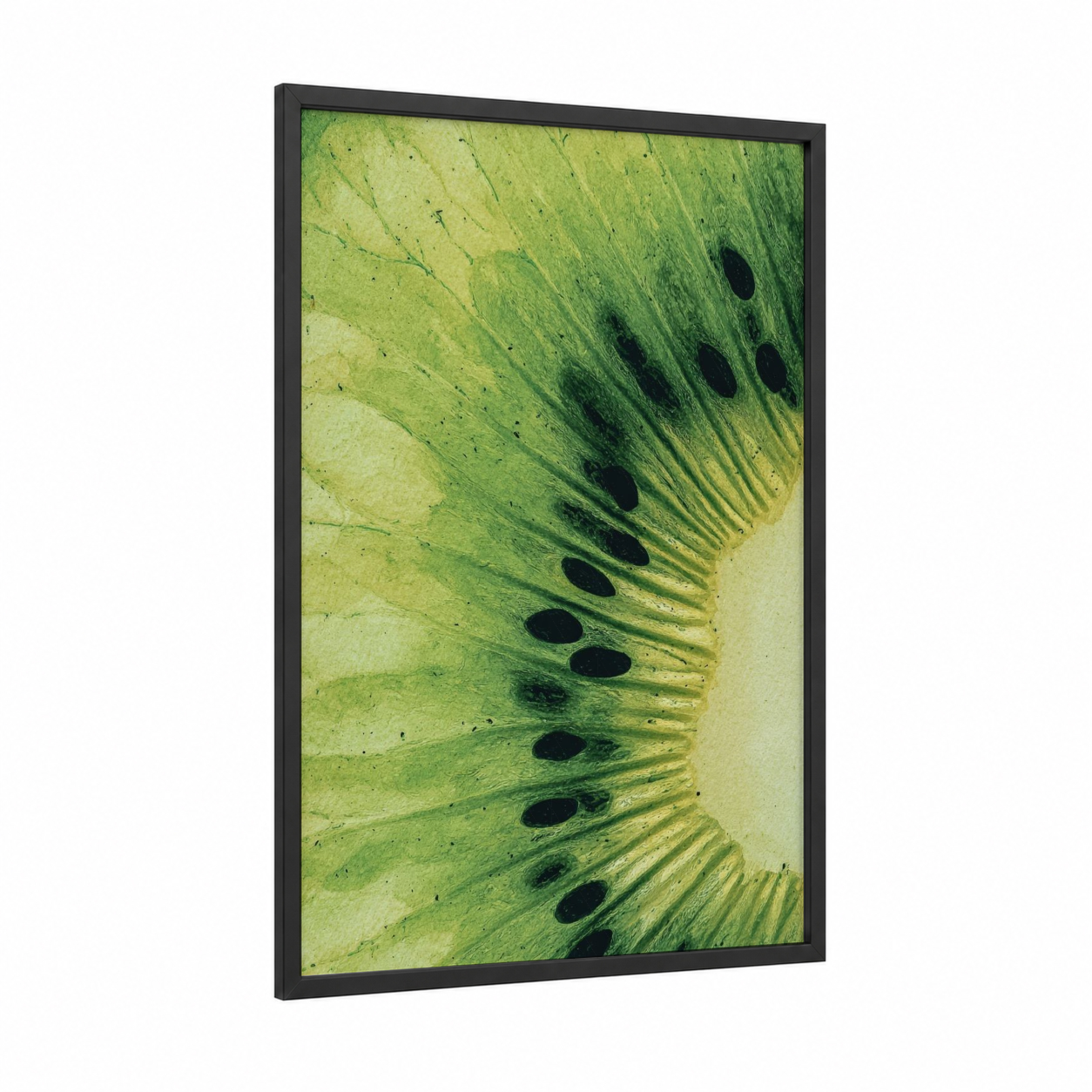 Lime Cross-Section framed fruit print — black wood frame — light green and green palette