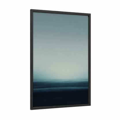 Misty Horizon framed abstract minimalist print — black wood frame — blue and gray and dove gray palette