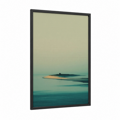 Tranquil Island framed art print — black wood frame — turquoise and cream palette